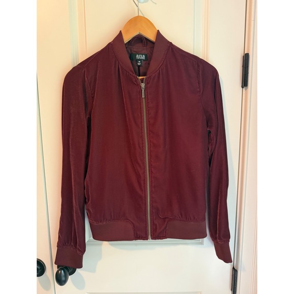 a.n.a A New Approach Jackets & Blazers - ana Women Burgundy Satin Bomber Jacket XS Maroon Full Zip Lightweight